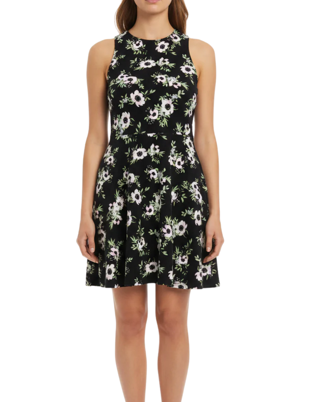 H&M Divided Black Floral Sleeveless Skater Dress