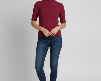 Forever 21 Maroon Ribbed Mock Neck Crop Top