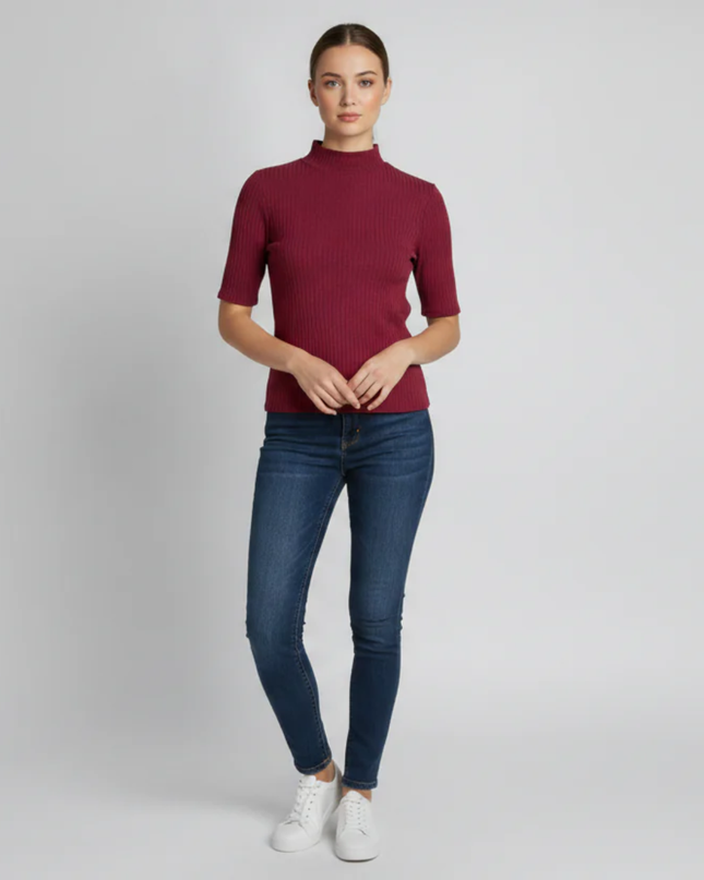 Forever 21 Maroon Ribbed Mock Neck Crop Top