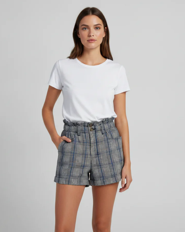 American Eagle Black, White and Blue Plaid Shorts
