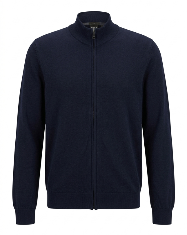 Boss Navy Blue Full-Zip Fine-Knit Cardigan