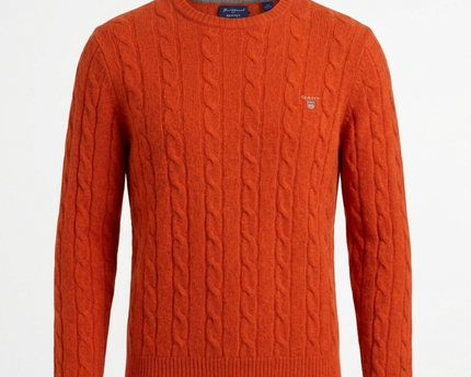 Gant Orange Fine Lambswool Cable Knit Crew Neck Sweater