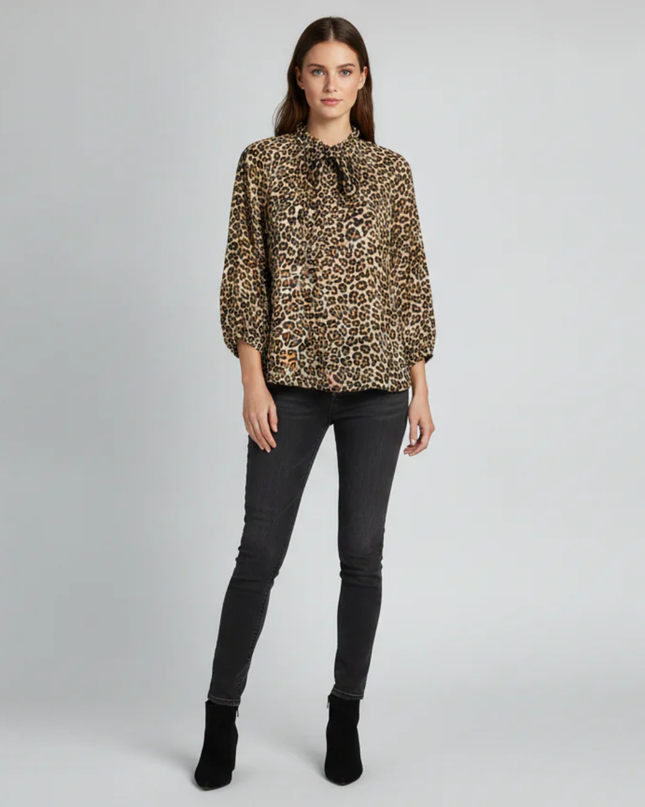 H&M Leopard Print Ruffle Neck Tie Blouse