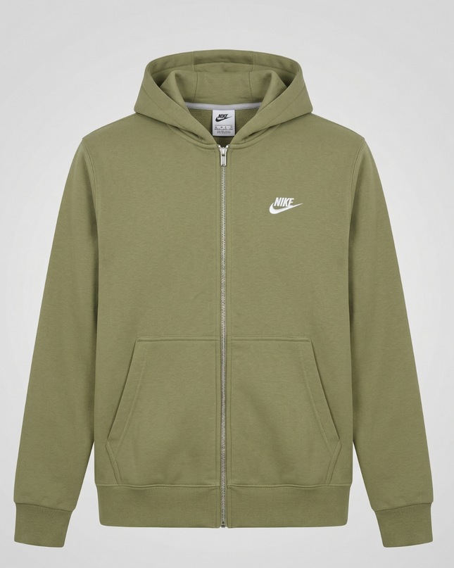 Nike Olive Green Full-Zip Fleece Hoodie