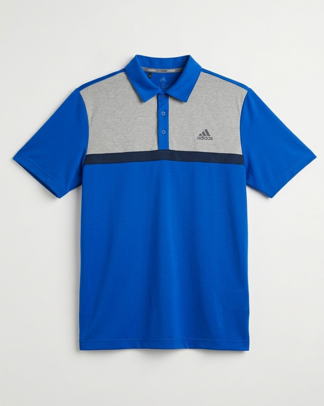 Adidas Blue and Grey Two-Tone Performance Sports Polo
