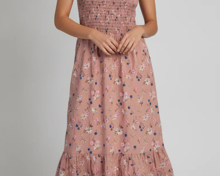 H&M Pink Floral Smocked Bodice Tiered Dress