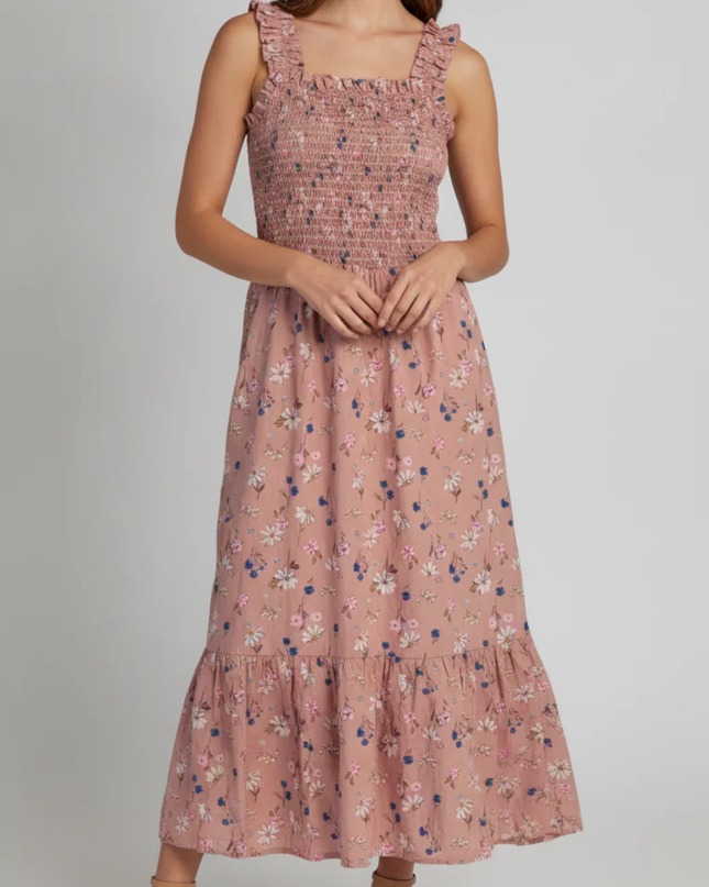 H&M Pink Floral Smocked Bodice Tiered Dress