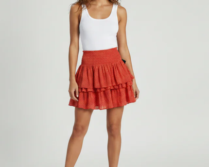 Lauren Ralph Lauren Petite Orange Patterned Smocked Mini Skirt