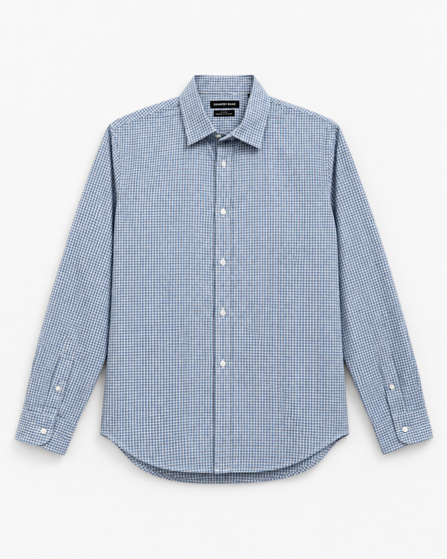 Country Road Blue Slim Fit Checked Cotton Shirt