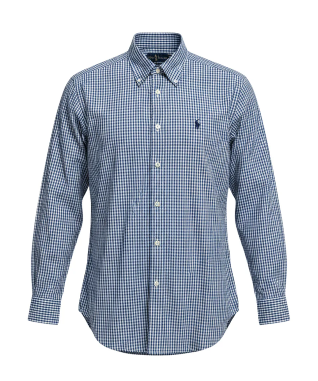 Ralph Lauren Blue Gingham Custom Fit Long Sleeve Shirt