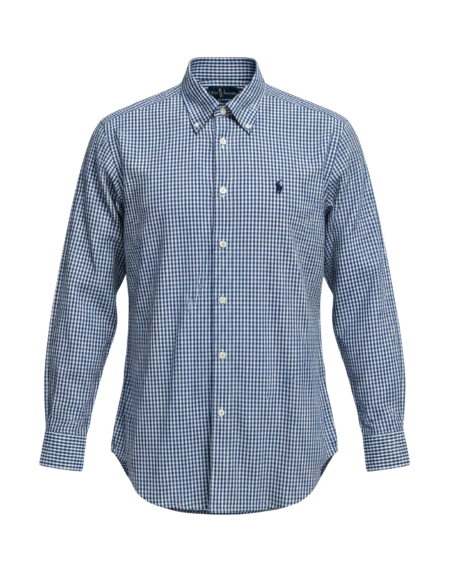 Ralph Lauren Blue Gingham Custom Fit Long Sleeve Shirt