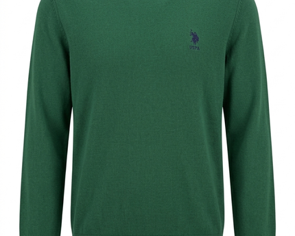 U.S. Polo Assn. Green Crew Neck Sweater with Textured Shoulders