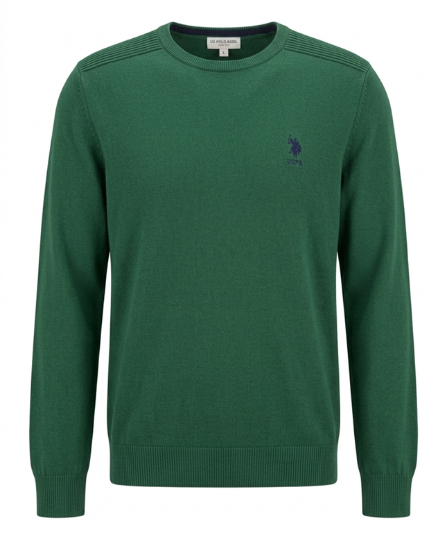 U.S. Polo Assn. Green Crew Neck Sweater with Textured Shoulders