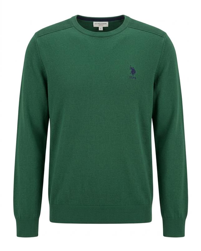 U.S. Polo Assn. Green Crew Neck Sweater with Textured Shoulders