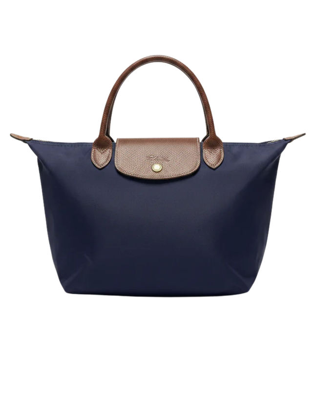 Longchamp Navy Le Pliage Leather Trim Handbag