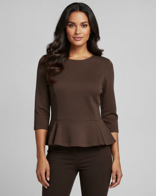 Ralph Lauren Brown Herringbone Peplum Top