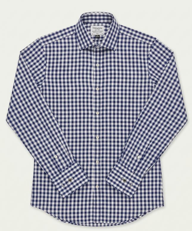 T.M.Lewin Blue Gingham Slim Fit Non-Iron Cotton Shirt