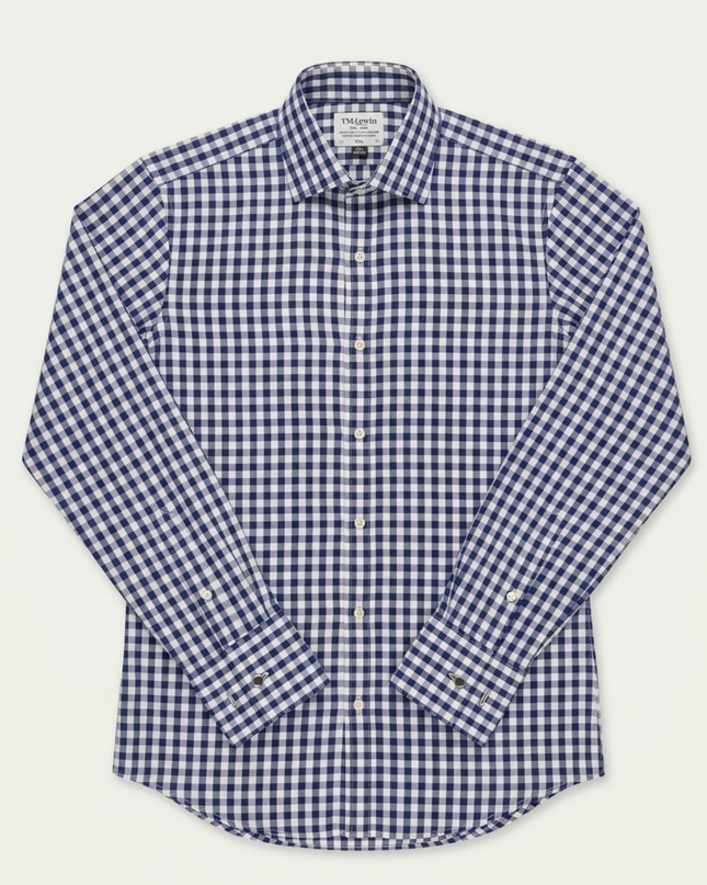 T.M.Lewin Blue Gingham Slim Fit Non-Iron Cotton Shirt