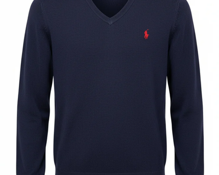 Polo Ralph Lauren Navy Blue V-Neck Pima Cotton Sweater