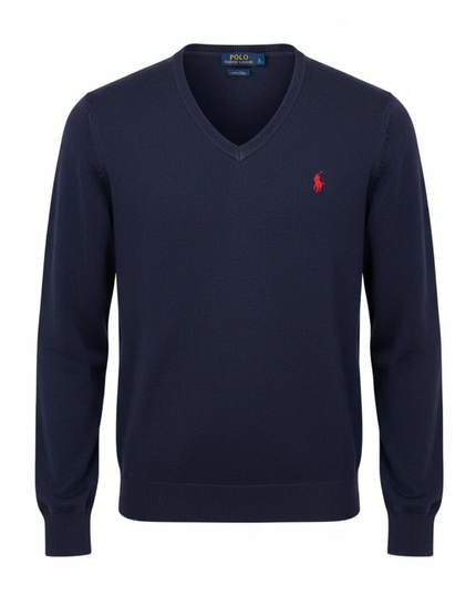 Polo Ralph Lauren Navy Blue V-Neck Pima Cotton Sweater