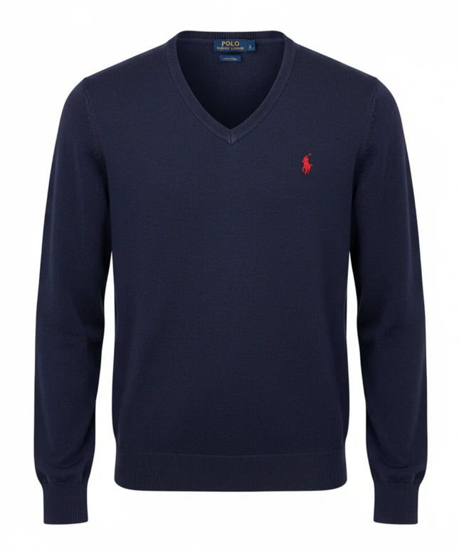 Polo Ralph Lauren Navy Blue V-Neck Pima Cotton Sweater