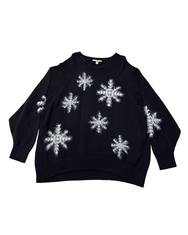 EDC Black Snowflake Embroidered Relaxed Sweater