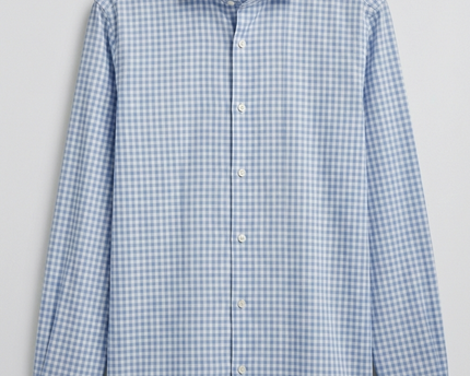 Massimo Dutti Light Blue Gingham Checkered Button-Down Shirt