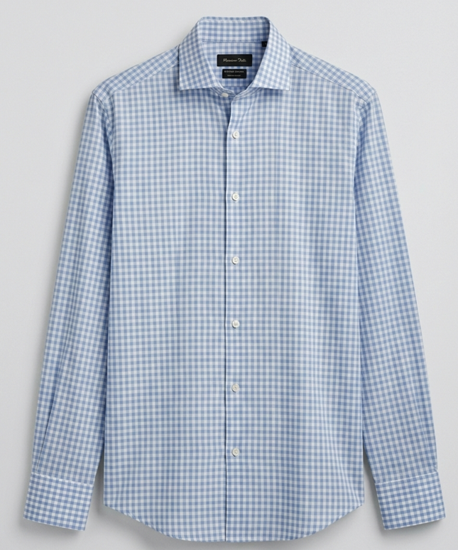 Massimo Dutti Light Blue Gingham Checkered Button-Down Shirt