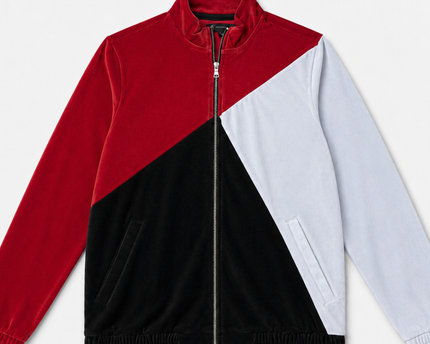 INC International Concepts Red/Black/White Velour Colorblock Track Jacket