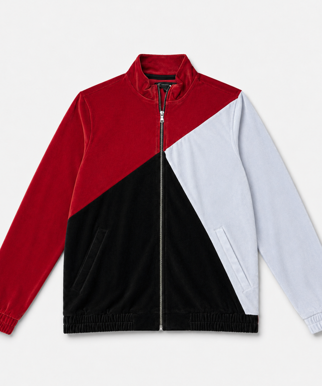 INC International Concepts Red/Black/White Velour Colorblock Track Jacket