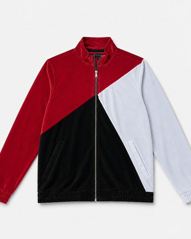 INC International Concepts Red/Black/White Velour Colorblock Track Jacket