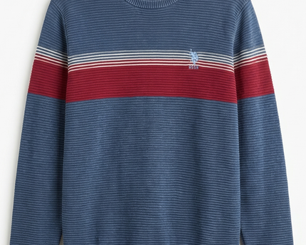 U.S. POLO ASSN. Navy Blue Textured Striped Sweater