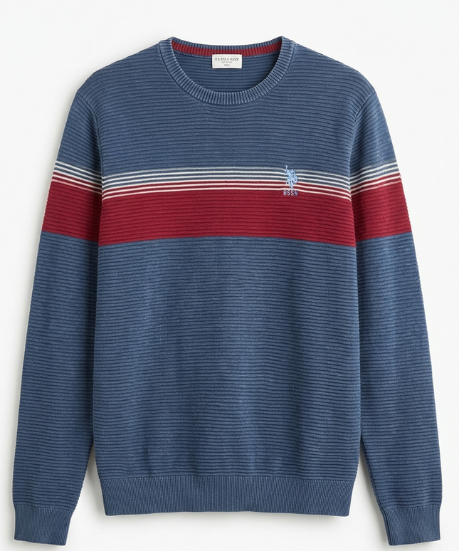 U.S. POLO ASSN. Navy Blue Textured Striped Sweater
