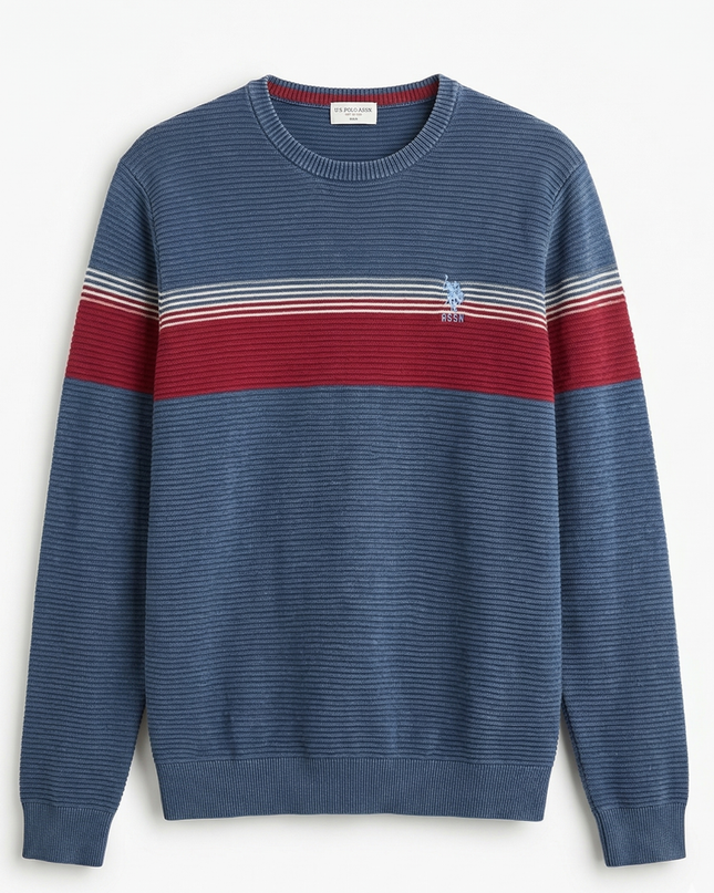 U.S. POLO ASSN. Navy Blue Textured Striped Sweater