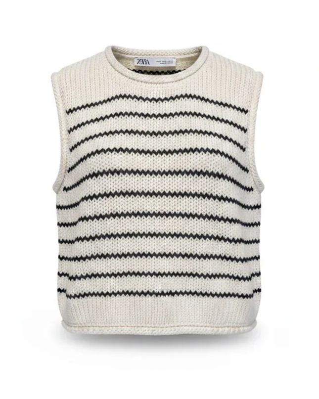 Zara Cream Striped Knit Sleeveless Vest