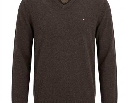 Tommy Hilfiger Brown Pima Cotton Cashmere V-Neck Sweater