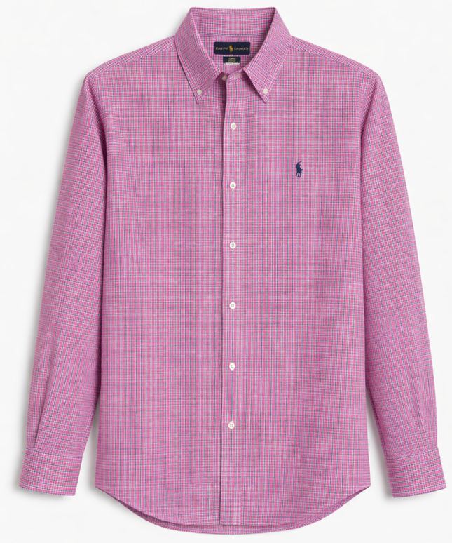 Ralph Lauren Pink Plaid Slim Fit Non-Iron Shirt