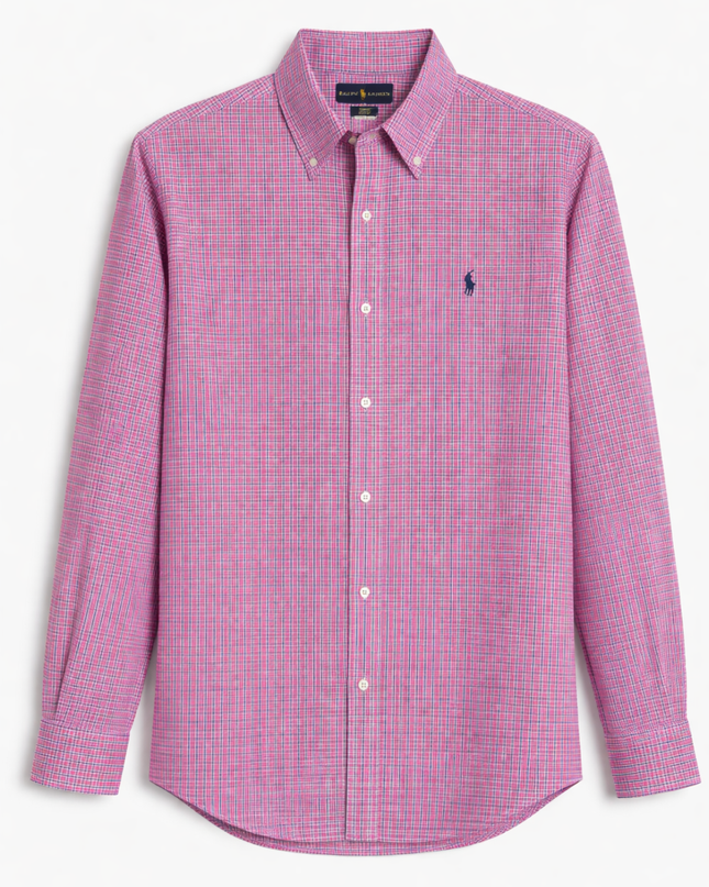 Ralph Lauren Pink Plaid Slim Fit Non-Iron Shirt