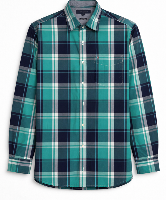 Tommy Hilfiger Green Plaid Custom Fit Long Sleeve Button-Down Shirt