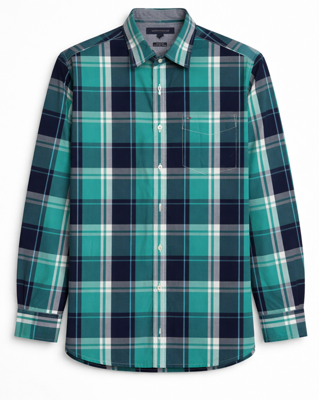 Tommy Hilfiger Green Plaid Custom Fit Long Sleeve Button-Down Shirt