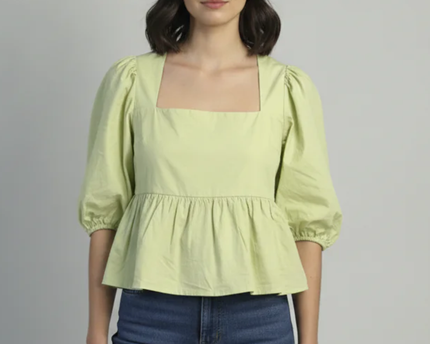 Abercrombie & Fitch Pale Green Puff Sleeve Peplum Top
