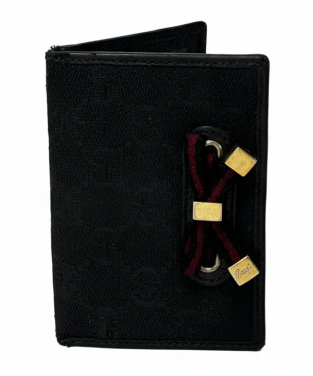 Gucci Black GG Monogram Canvas Ribbon Detail Card Holder