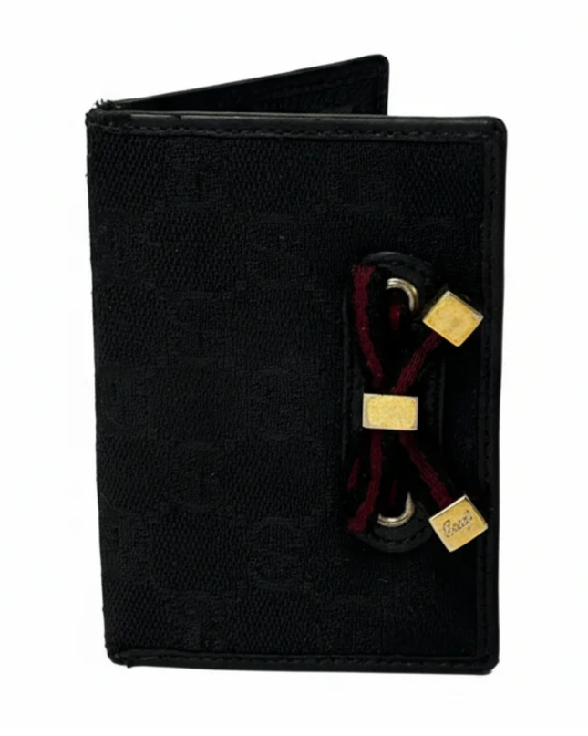 Gucci Black GG Monogram Canvas Ribbon Detail Card Holder