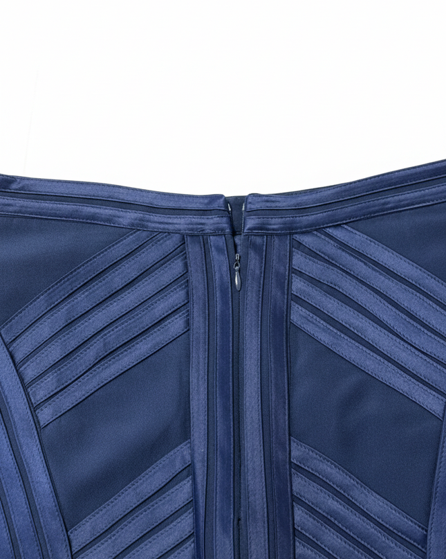 ELLE Blue Textured Ribbon Detail Pencil Skirt