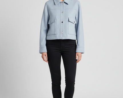 Zara Light Blue Cropped Textured Jacket