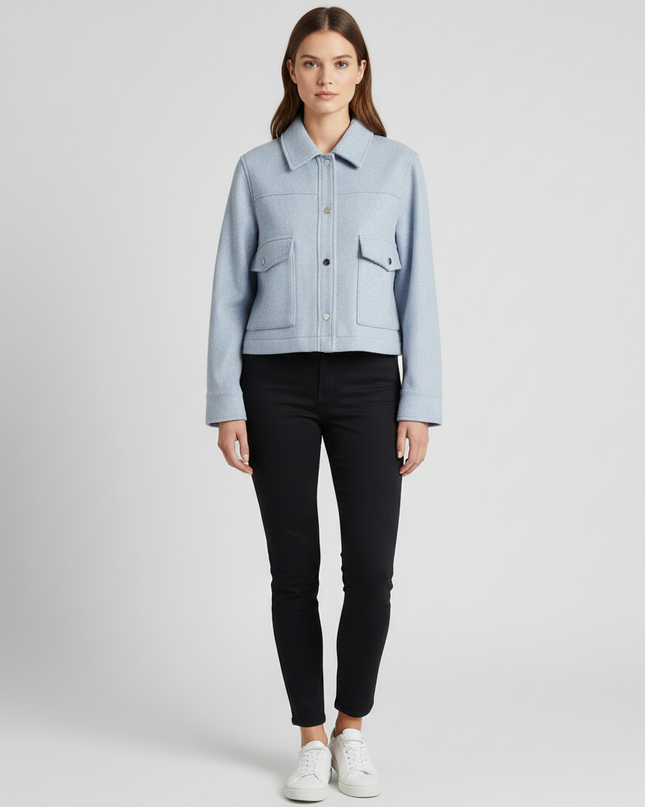 Zara Light Blue Cropped Textured Jacket