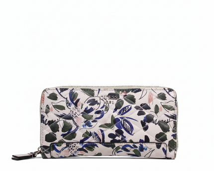 Guess White Floral Quilted Zip-Around Wallet