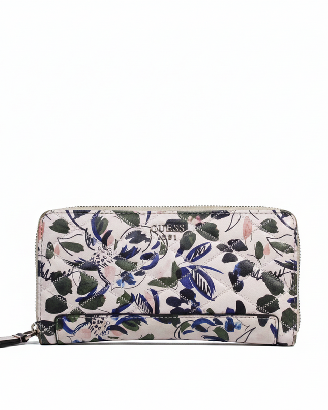 Guess White Floral Quilted Zip-Around Wallet
