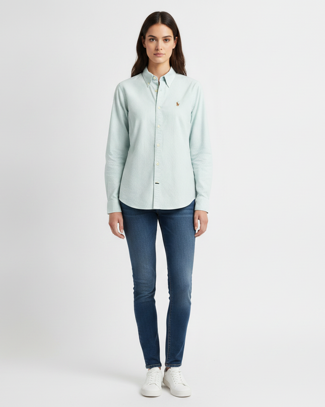 Ralph Lauren Light Blue/White Striped Slim Fit Button-Down Shirt