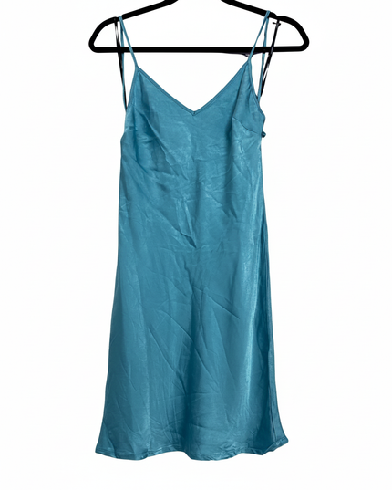 Forever 21 Teal Blue Satin V-Neck Mini Slip Dress